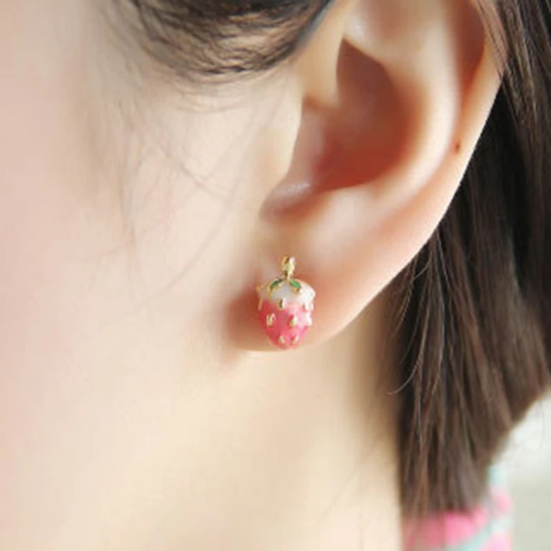 

Fruit Strawberry Metal Stainless Steel Zinc Alloy Trendy Casual Red Plant Stud Earrings For Women