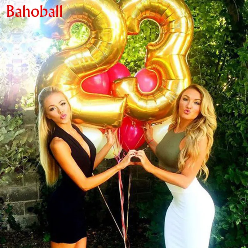 

32 inches Baby Shower Gold Silver Number Foil Balloons Large Digit Helium Balloons Wedding Decorations Birthday Party Supplies