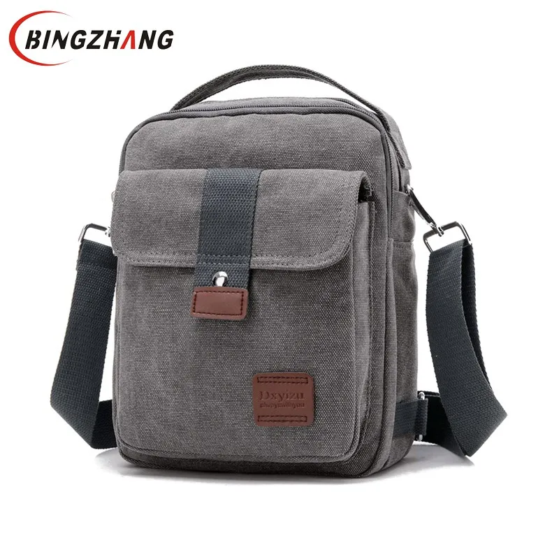 grey canvas crossbody bag