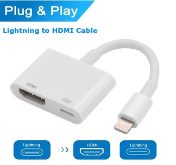 

2 in 1 Digital AV Adapter for Lightning to HDMI Cable with Charging Port 1080P Audio Connector for iPhone X/8/7/6/iPad on HDTV