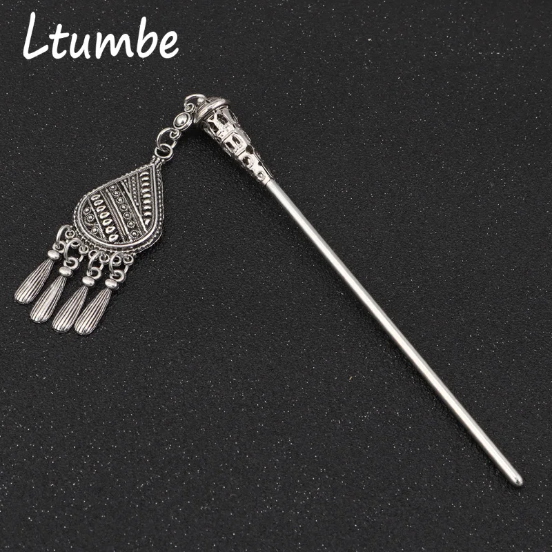 

Ltumbe Ethnic Bohemia Long Carved Big Water Drop Stripe Tassel Hair Sticks Hollow Chopstick Hairpins for Women Tribal Jewelry
