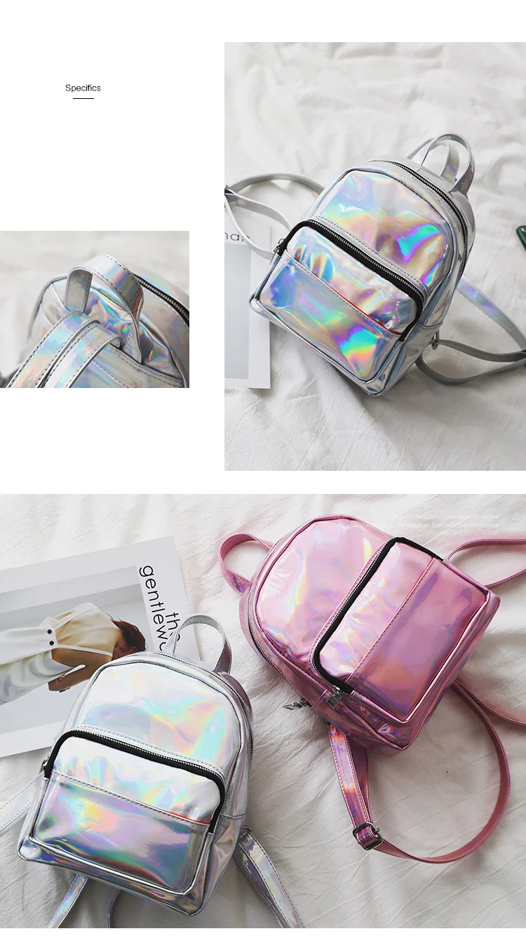 Голографический рюкзак блестящие ПУ корейские рюкзаки Голограмма лазерная розовый/Серебристые мешочки женские Мини mochila рюкзак bolsas feminina