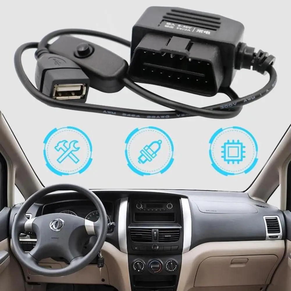 

Car OBD Connection Cable 12V Universal Interface Driving Computer DVR/DCR Power Box Output USB Charger Adapter Switch