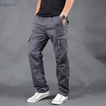 

FGKKS Mens Cargo Pants Trousers Autumn Winter Men Casual Straight Solid Color Pants Male Warm High Quality Pants