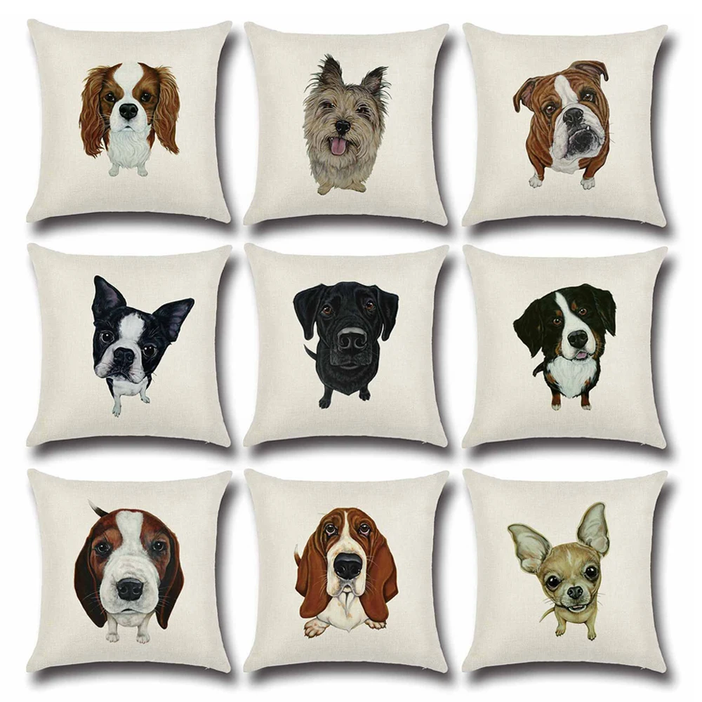 

Cute Cartoon Dog Printed Cushion Cover Cotton Linen Dog Decorative Pillowcase Home Sofa Car Pillow Case Cover funda de almohada