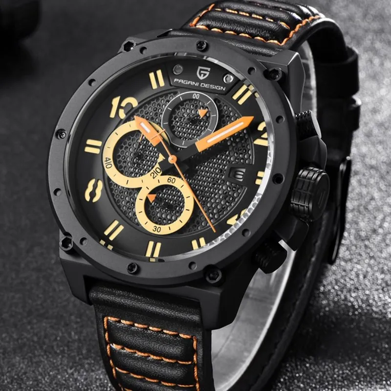 

Luxury Brand PAGANI DESIGN Watches Men Chronograph Sports Leather Quartz Watch Waterproof Military Wistwatch Relogio Masculino