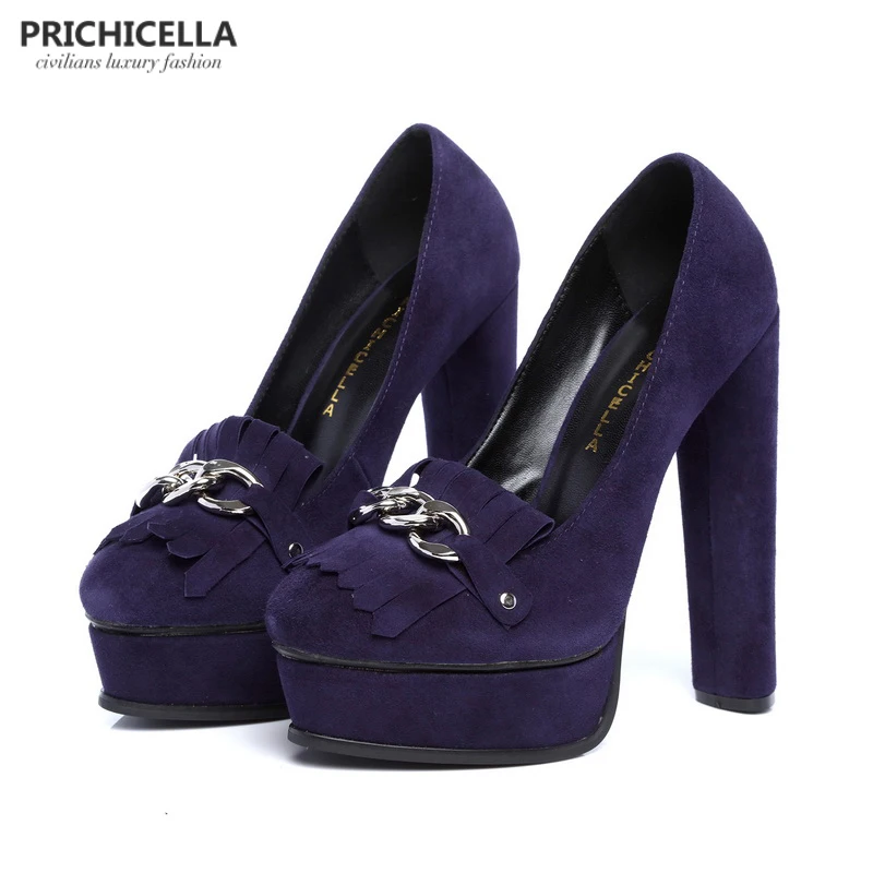 Женские замшевые туфли лодочки на платформе PRICHICELLA фиолетовые из натуральной