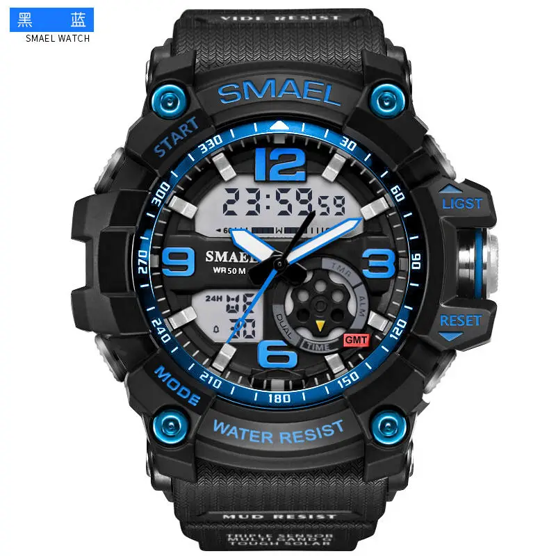 SMAEL Брендовые мужские светодиодный цифровые водонепроницаемые часы повседневные ударопрочные кварцевые часы спортивные мужские военные часы Relogios Masculino - Цвет: Black Blue