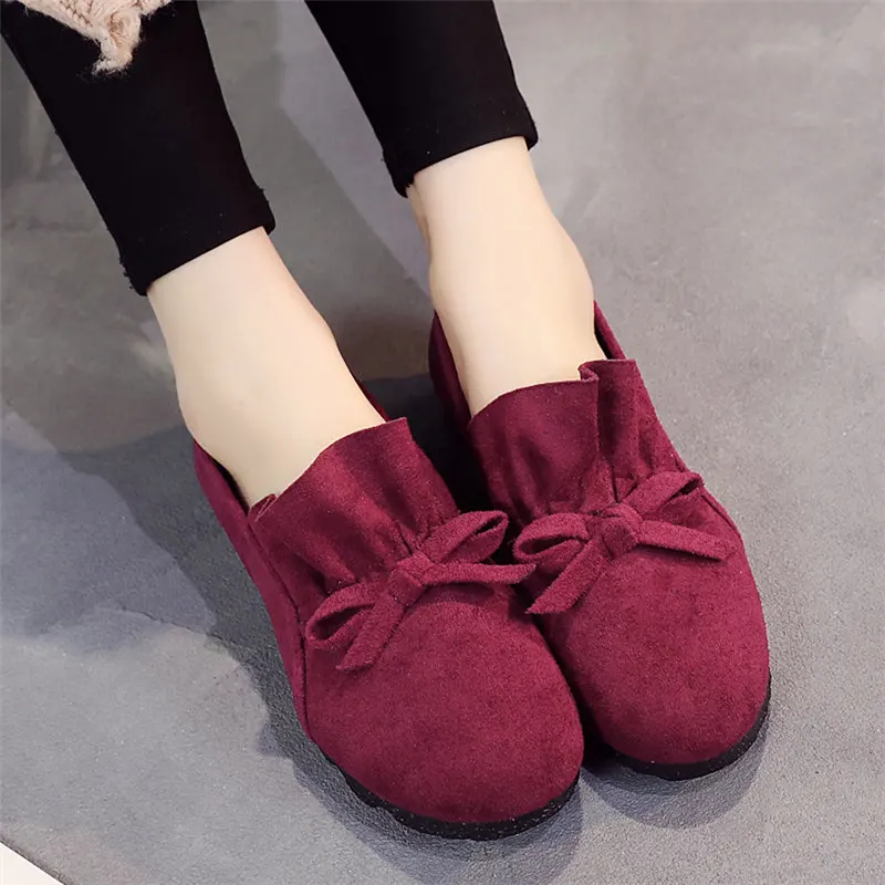 Women cool & comfortable spring flat shoes lady cute bow tie wine red flats female leisure plus size slip on shoe women shoes a302