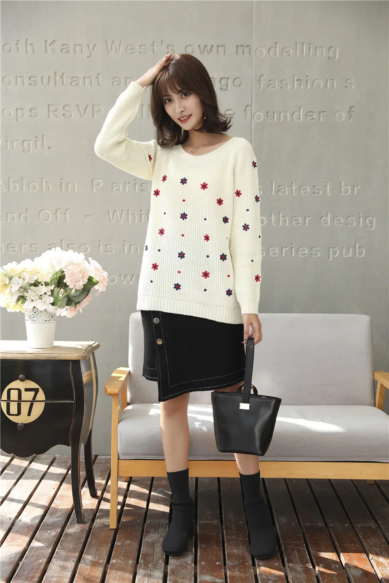 2018 Autumn Sweater Women Embroidery Knitted Winter  (2)