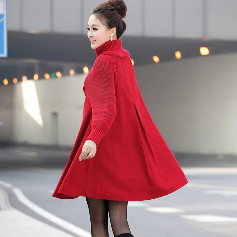Осень Зима Женская ветровка Водолазка с длинным рукавом Толстая куртка сплошной цвет размера плюс 5XL Свободное пальто Женская шерстяная верхняя одежда - Цвет: red
