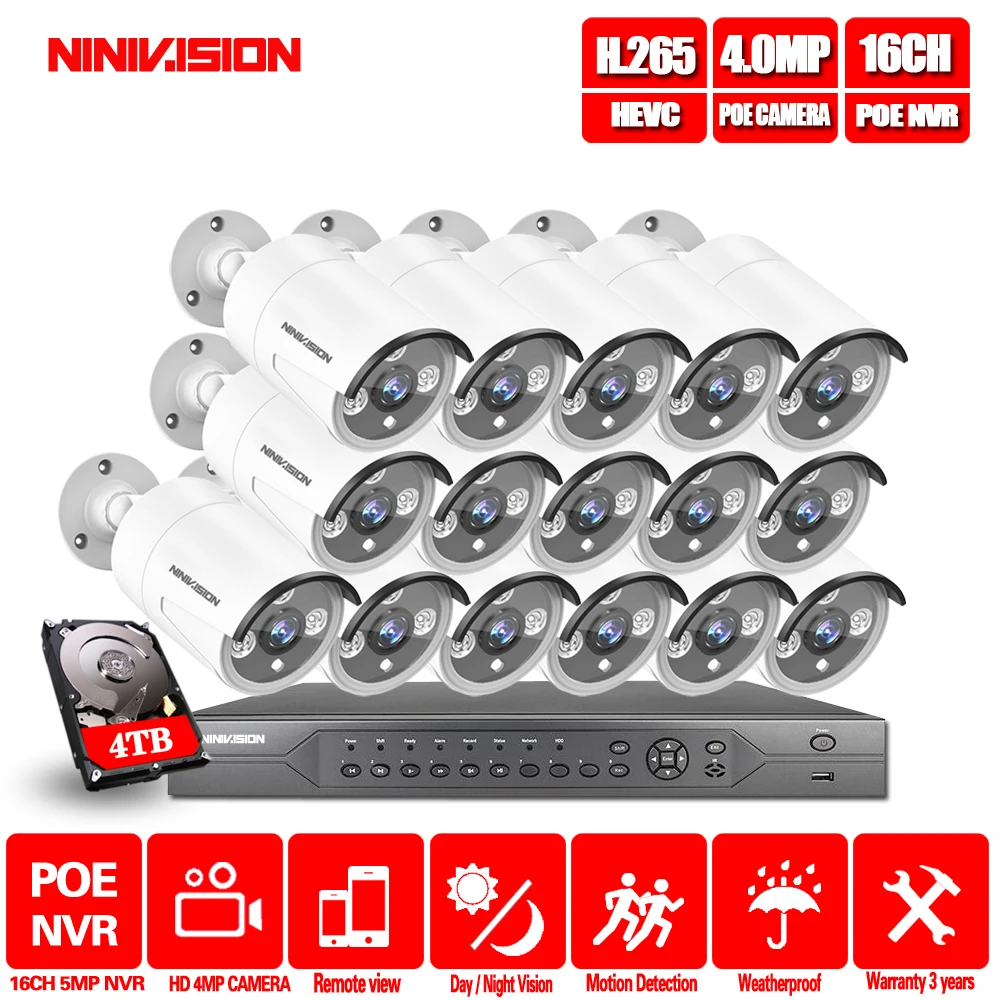 Система видеонаблюдения NINIVISION 16CH 5.0MP NVR H.265 комплект наружного с функцией ночного