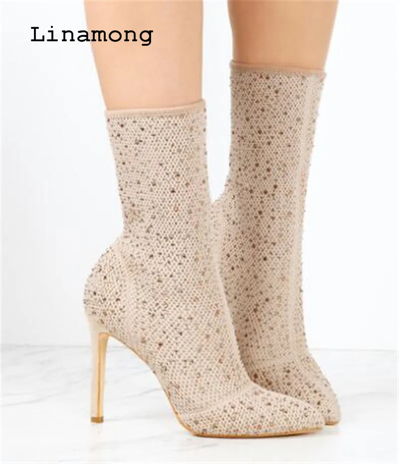 Automne Picture Picture As Nouvelle Arrivée as veau Bling Femmes Printemps Cristal Bout 2018 Mince Pointu Talons Mi Bottes JcuK3l1TF