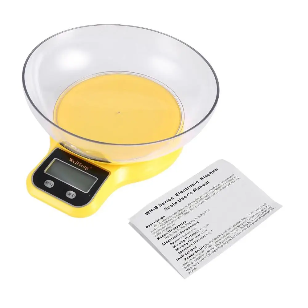 Электронные цифровые кухонные весы 0,1 г-3 кг с зеленой подсветкой, чаша, большой ЖК-дисплей для выпечки, кулинарные диеты, Прямая поставка - Цвет: Yellow