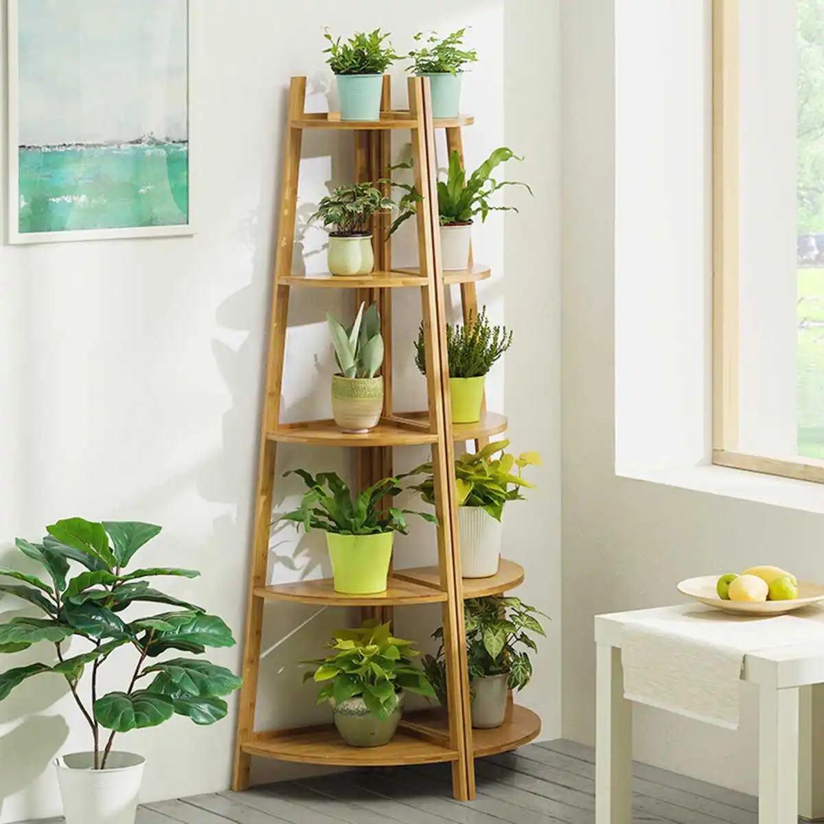 Bamboo Plant Shelves Balcony Floor Flower Living Room Multi-storey Indoor Plant Hanging Meat Floral Potted Rack Storage Decor