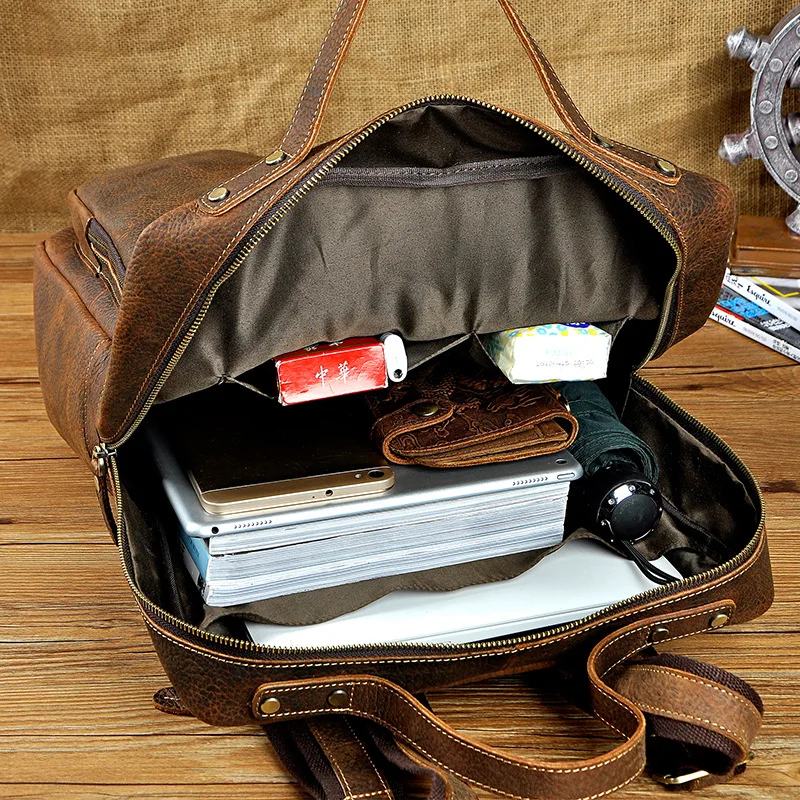 Мужской рюкзак Crazy Horse из воловьей кожи, сумки для ноутбуков, путешествий, Большой Вместительный ранец, школьная сумка из натуральной кожи, рюкзак, рюкзак