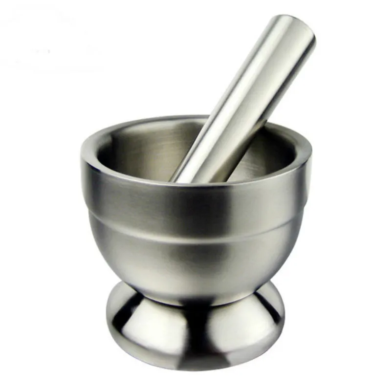 Stainless Steel Garlic Press Bowl Mortar Salt And Pestle Pedestal Press