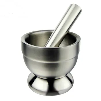 

Stainless Steel Garlic Press Bowl Mortar Salt And Pestle Pedestal Press Pot for Food Herb Mills Spice Grinder Cooking Tools