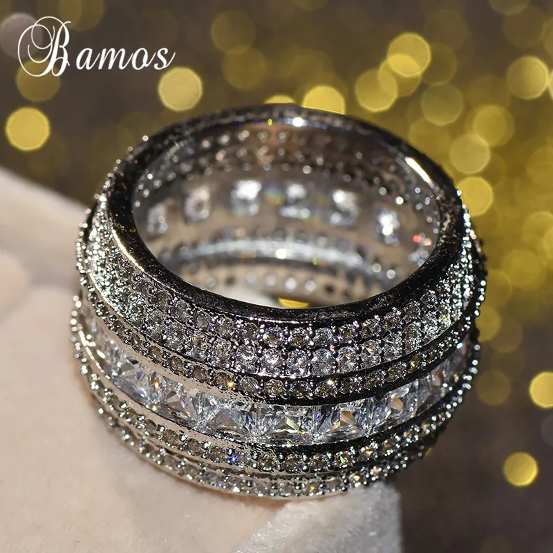 Bamos роскошное кольцо с кубическим цирконием, белое золото, большие обручальные кольца для женщин, модные свадебные ювелирные аксессуары