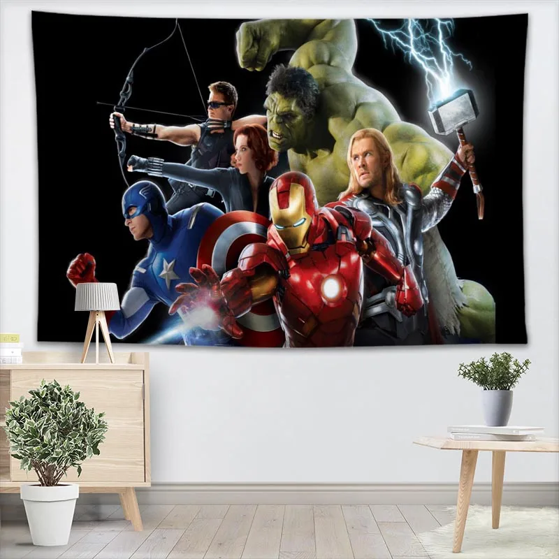 المنتقمون قماش مزخرف جداري عهدك نمط اليوغا كنبة مكتب مفرش منقوش للأطفال غرفة كلية المسكن الديكور