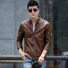 Весенняя Новая модная Высококачественная байкерская куртка мужская Тонкая стоячий воротник Lederjacke