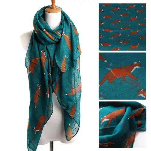 Винтажные женские шарфы с принтом лисы и животных, Длинный мягкий хлопковый шарф, шаль, шарфы для лета и зимы