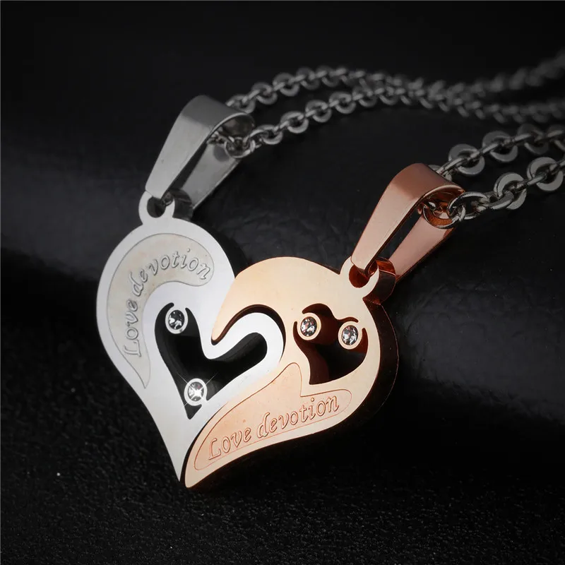 Heart Pendant Love Devotion Necklace Set for Lovers' Stainless Steel