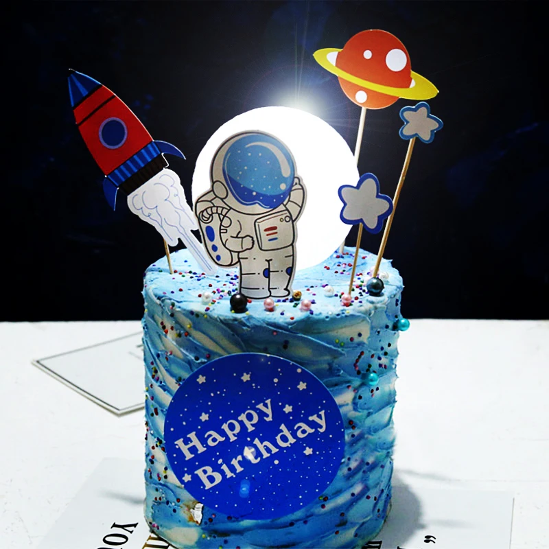 Astronaut Outer Space Theme Party Tableware Cake Topper Spaceship