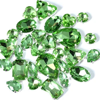 

Mixed Shape Size Light Peridot / Green Sew On Claw Rhinestone Flatback Glass Strass Teardrop Sewing Rhinestone For Garment Y3506