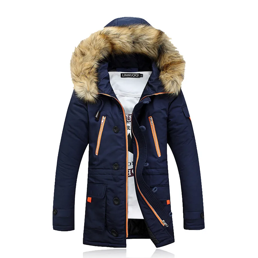 Мужская зимняя куртка с капюшоном и пальто, теплые зимние толстые пуховики, брендовые Дизайнерские Модные приталенные хлопковые пальто SL-M007 - Цвет: blue
