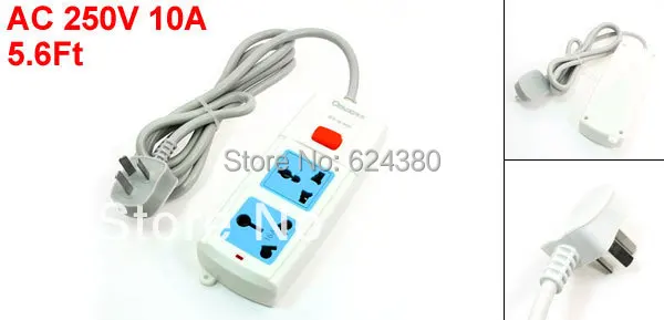 1.7M 5.6Ft Cable AC 250V 16A AU EU UK US Multi Type Socket Two 2 Outlet Power Strip Bar