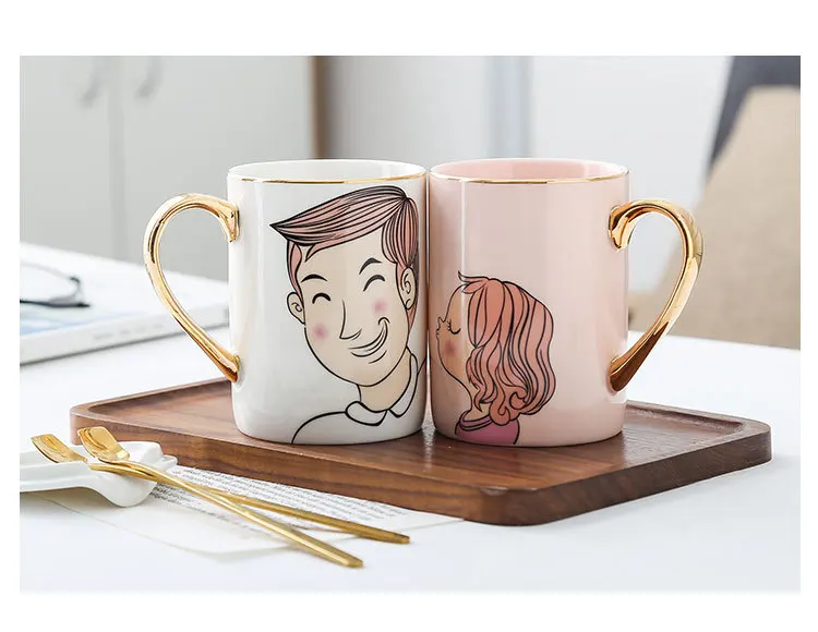 OUSSIRRO Ceramic Mugs With lid Couple Lover's Gift Morning Mug Milk Coffee Tea Breakfast Creative Cup