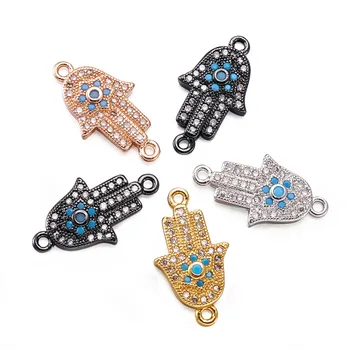

Pandahall 5pcs 18x10x3mm Hamsa Hand/Hand of Fatima/Hand of Miriam Brass Micro Pave Cubic Zirconia Links Connectors with 2 Loops
