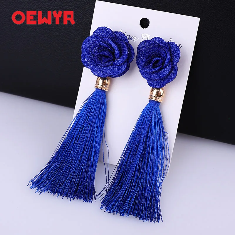 HTB1hM9HcNiH3KVjSZPfq6xBiVXan - Fashion Bohemian Tassel Crystal Long Earrings flowers White Red Silk Fabric Drop Dangle Tassel Earrings For Women 2019 Jewelry