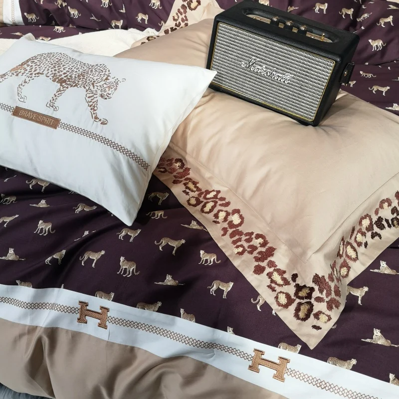 Waliicorners Home Bedding Sets brown egyptian cotton Soft duvet Cover embroidery Bed Set pillowcase King size Queen size 4pcs 54 IMG_20190102_144915