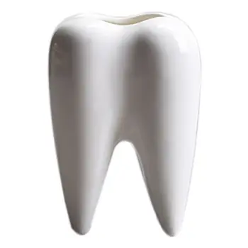 

Tooth Shape White Ceramic Flower Pot Modern Design Planter Teeth Model Mini Desktop Pot Creative Gift(without plants)