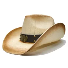 LUCKYLIANJI Ретро Женская Мужская Летняя Соломенная пляжная с широкими полями Ковбой Западный Женская Ковбойская шляпа два ружья знак кожаный ремешок(58 см