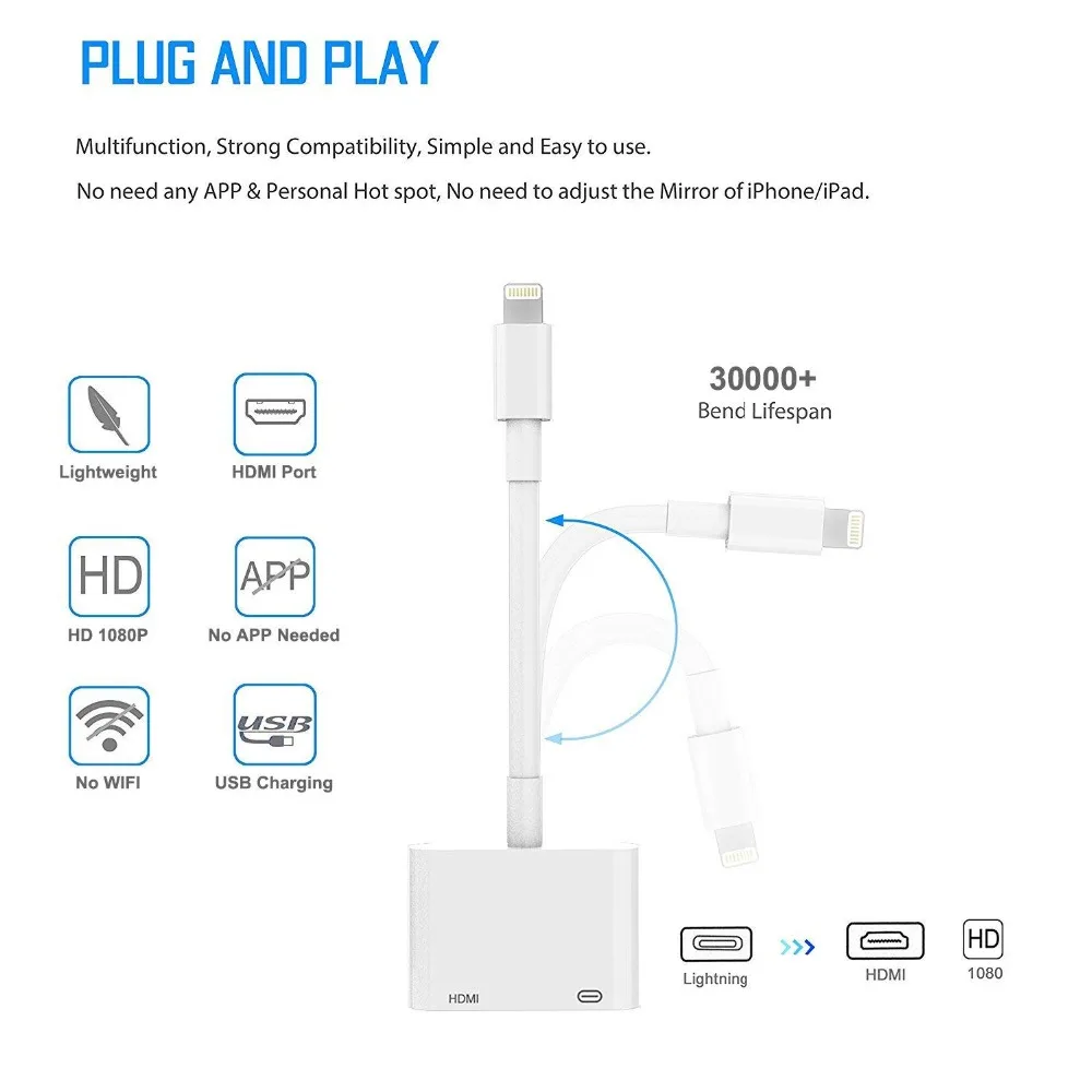 Для Lightning/HDMI адаптер конвертер Plug and Play 1080P цифровой аудио AV для IPhone X 8 7 6 iPad iPod HDTV монитор проектор