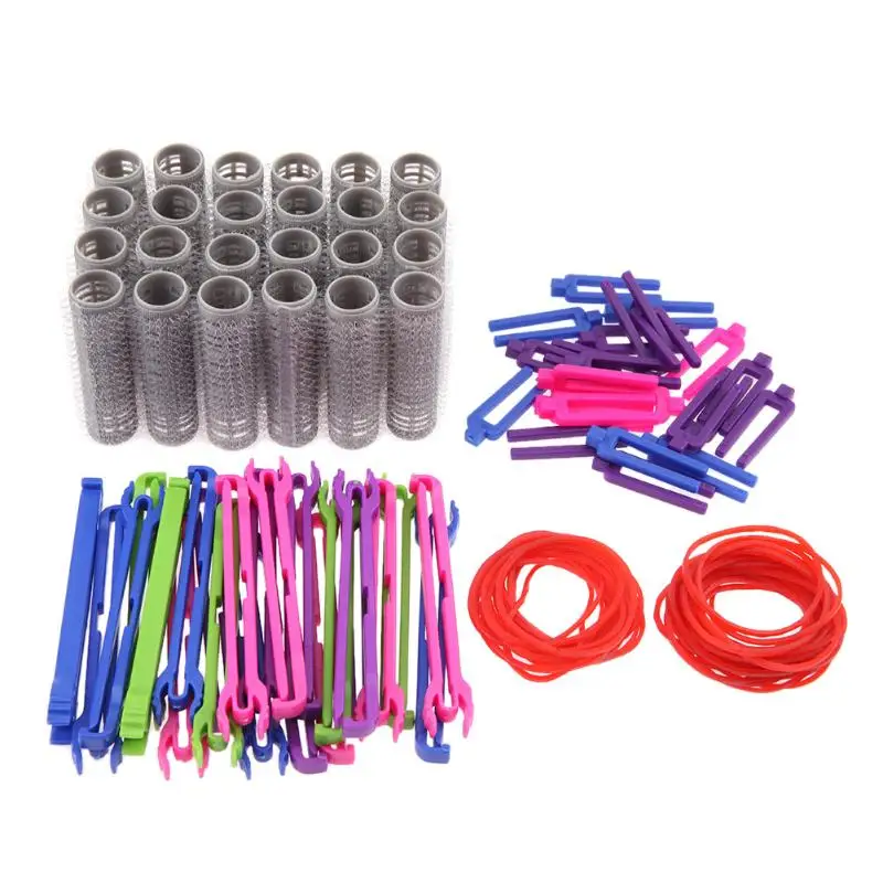 

Professional Hair Styling Curling Tools 20Pcs Hook & Loop DIY Wave Curly Hair Making Curlers Roller with Clips Elastic Hairbands