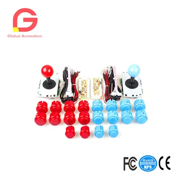 

2 Player USB Controller To PC Game 2x 5Pin Stick + 4x 24mm Push Button + 16x 30mm Buttons For Arcade Games Red / Blue