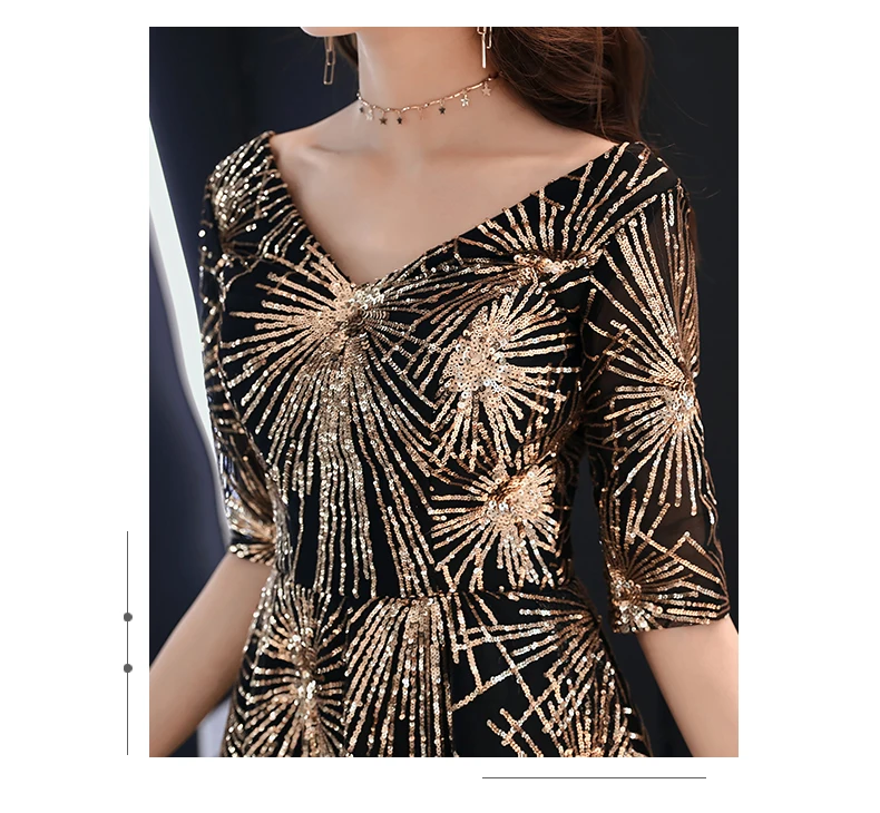 Suosikki/Вечерние платья с блестками и бусинами черного и золотого цвета, Длинные вечерние платья для выпускного вечера стиль