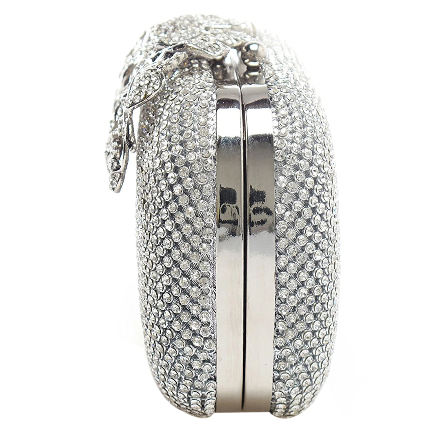 Unique Clasp Silver Diamante Crystal Diamond Evening bag Clutch Purse Party Bridal Prom Unique Clasp Silver Diamante Crystal Diamond Evening bag Clutch Purse Party Bridal Prom