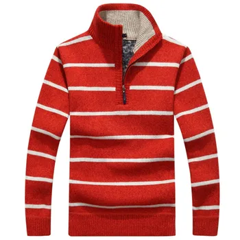 

Striped Stand Collar Pullovers Sweater Men Plus Size Warm Zipper Sweater Male Cashmere Wool Casual Knitting Basic Top Ds50830