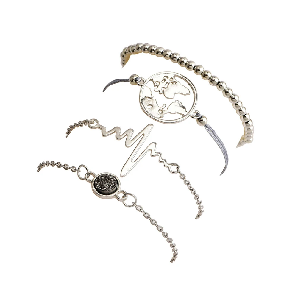 2019 Женский 5 шт./компл. сердце Шарм полые карта мира молния браслет с бусами