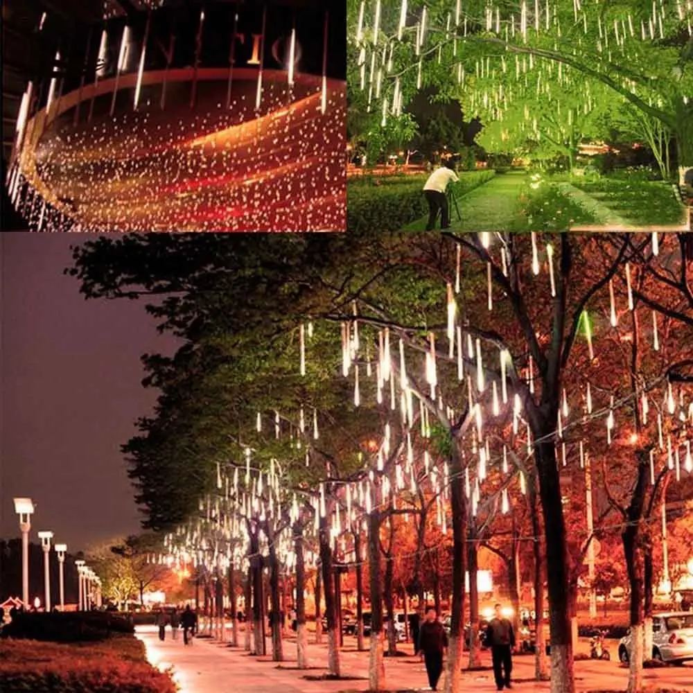 Chuva de Meteoros Luzes da Corda ao ar Livre à Prova Água para o Natal Festa de Casamento Novo Chuva Led Branco Quente d’ Decoração Ano 50 cm