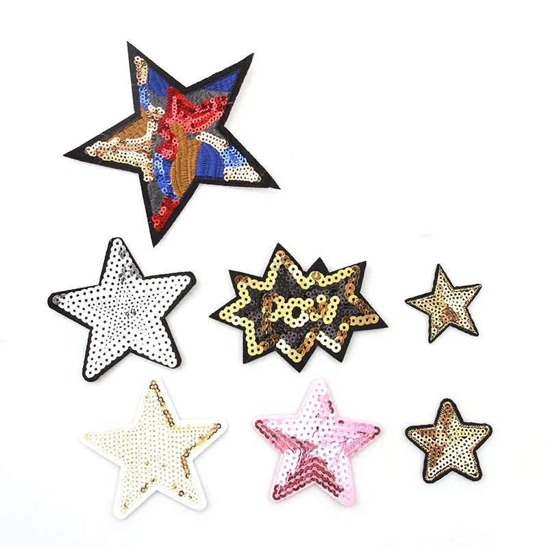 

1Pc Embroidery Sequins Patches Clothing Mixed Stars Iron On Patches Punk Motif Applique DIY Clothes Accessory Stickers