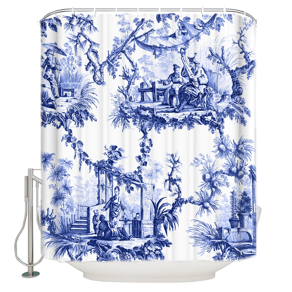 WARMTOUR занавески для душа синие chinoiseroe Toile удлиненные тканевые занавески для ванной, декоративные наборы для ванной комнаты с крючками