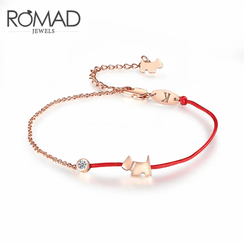

ROXI ROMAD Rose Gold Color Crystal Charm Bracelets For Women Thin Red Thread String Rope Lovely Dog Letter K Bracelet Bangle