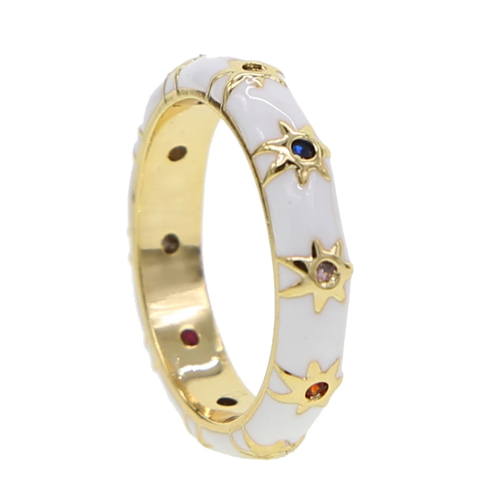 

2019 new style White sun flower Enameled Rings for Women paved rainbow cz Couple Rings Fashion Jewelry Party Wedding Rings Gifts