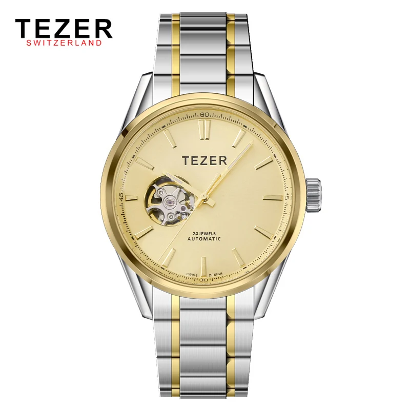 Free Shipping TEZER Brand Men Business High Quality Full Stainless Steel Hollow Tourbillon Resistant Auto Mechanical